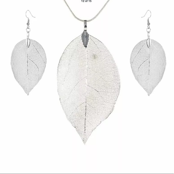 NWT Natural Real Leaf Leaves Necklace Earrings Set - Picture 5 of 15